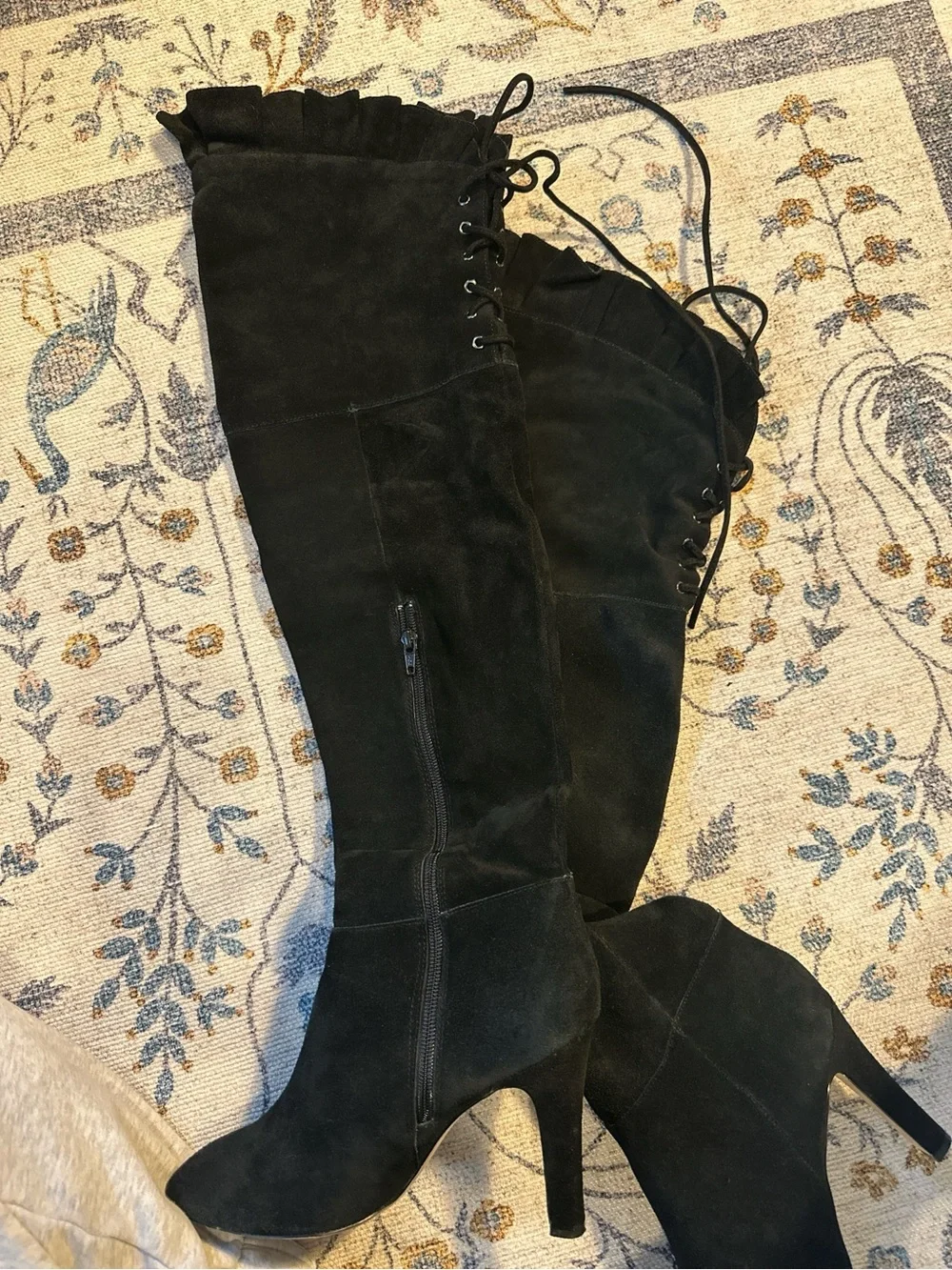 Kelsi Dagger Black Suede Thigh High Heeled Boots size 8.5
